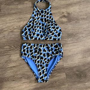 Small Anthropologie blue animal/leopard print bikini